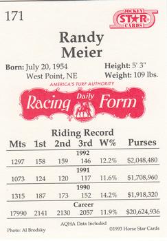 1993 Jockey Star #171 Randy Meier Back